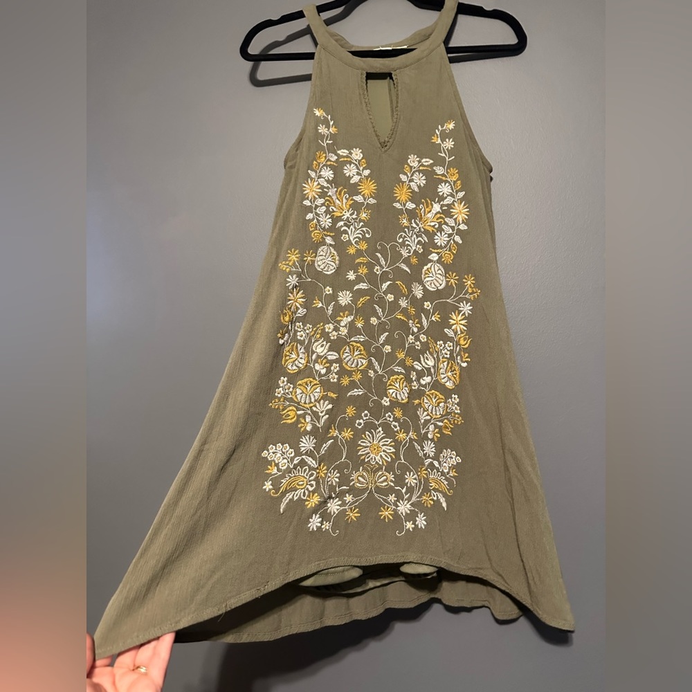 Miami army green summer dress with floral design size S small - Picture 3 of 4